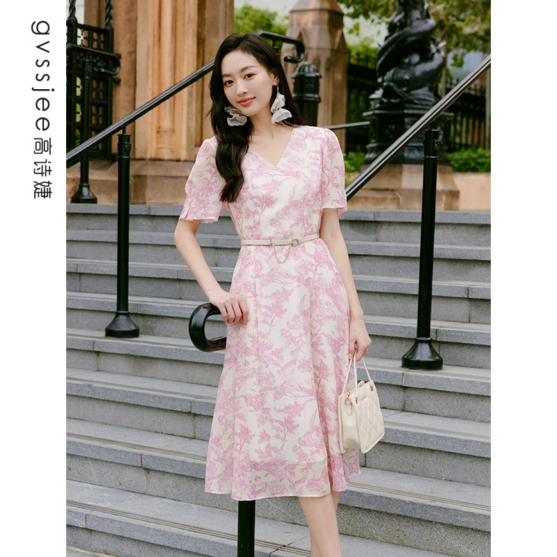 高诗婕夏季新款商场同款柔美温婉通勤气质连衣裙252263043-20