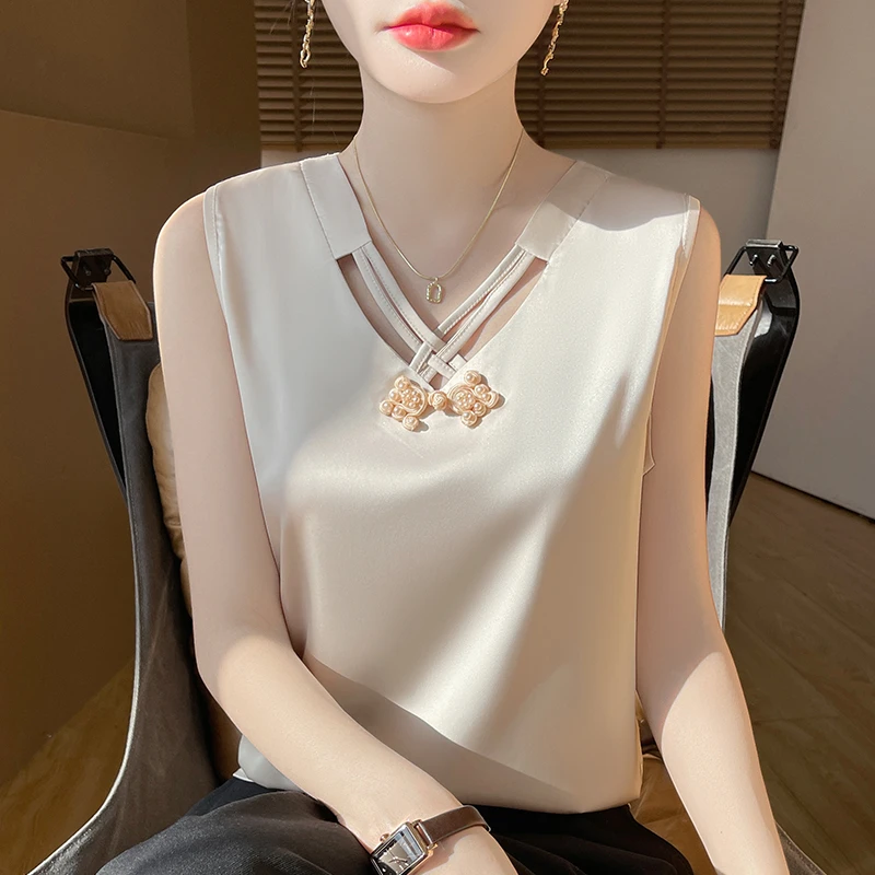 【现货宠粉】新款吊带V领背心女纯色轻奢时尚薄夏季打底仿真丝上衣