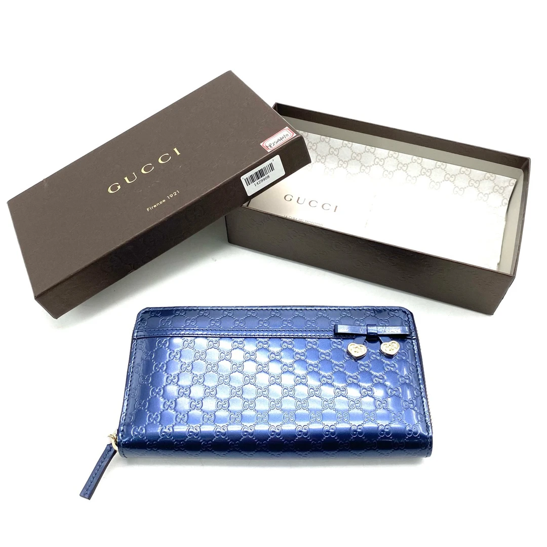 99新 GUCCI/古驰 时尚休闲时尚百搭蓝色漆皮拉链钱包   尺寸19/10