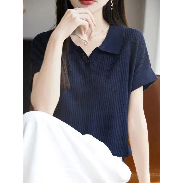 【赠运费补贴】藏青色短袖新款百搭洋气短袖时尚百搭显瘦155