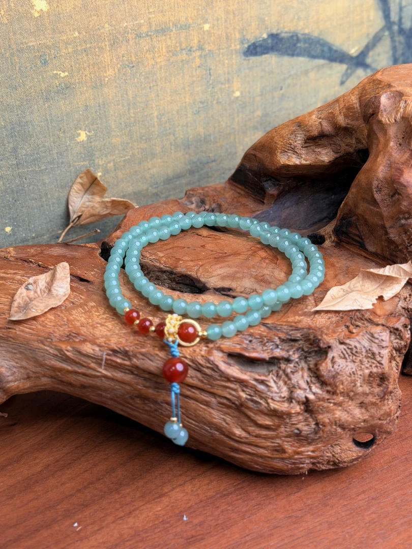 DH 1238-东陵玉红豆三圈手串6mm东陵玉（无礼盒）