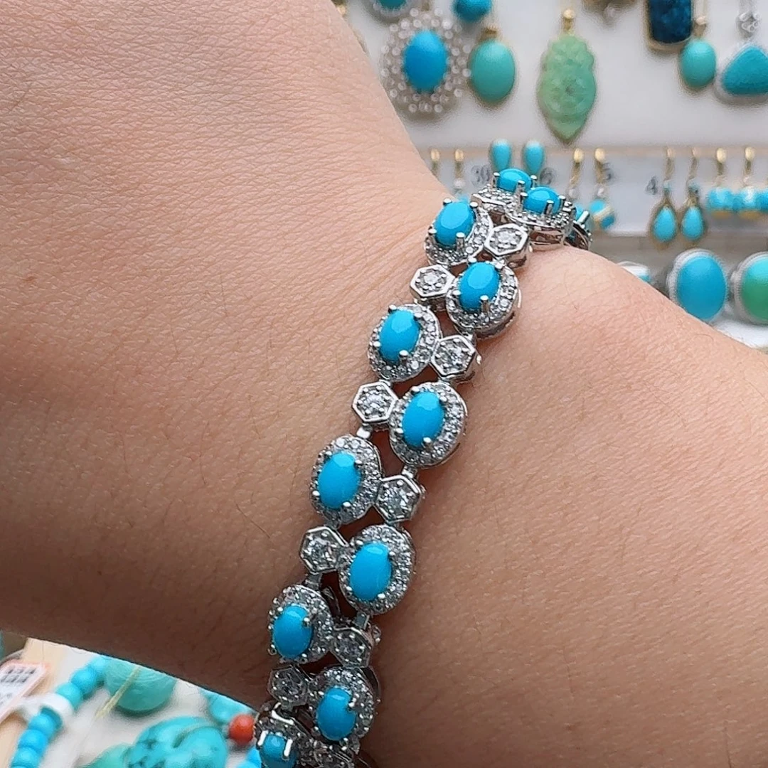 绿松石银S925镶嵌手链