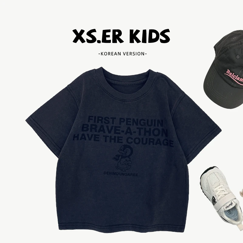 【小首尔】Q现货-夏季儿童韩版潮流宽松印花短袖T恤HBB7293