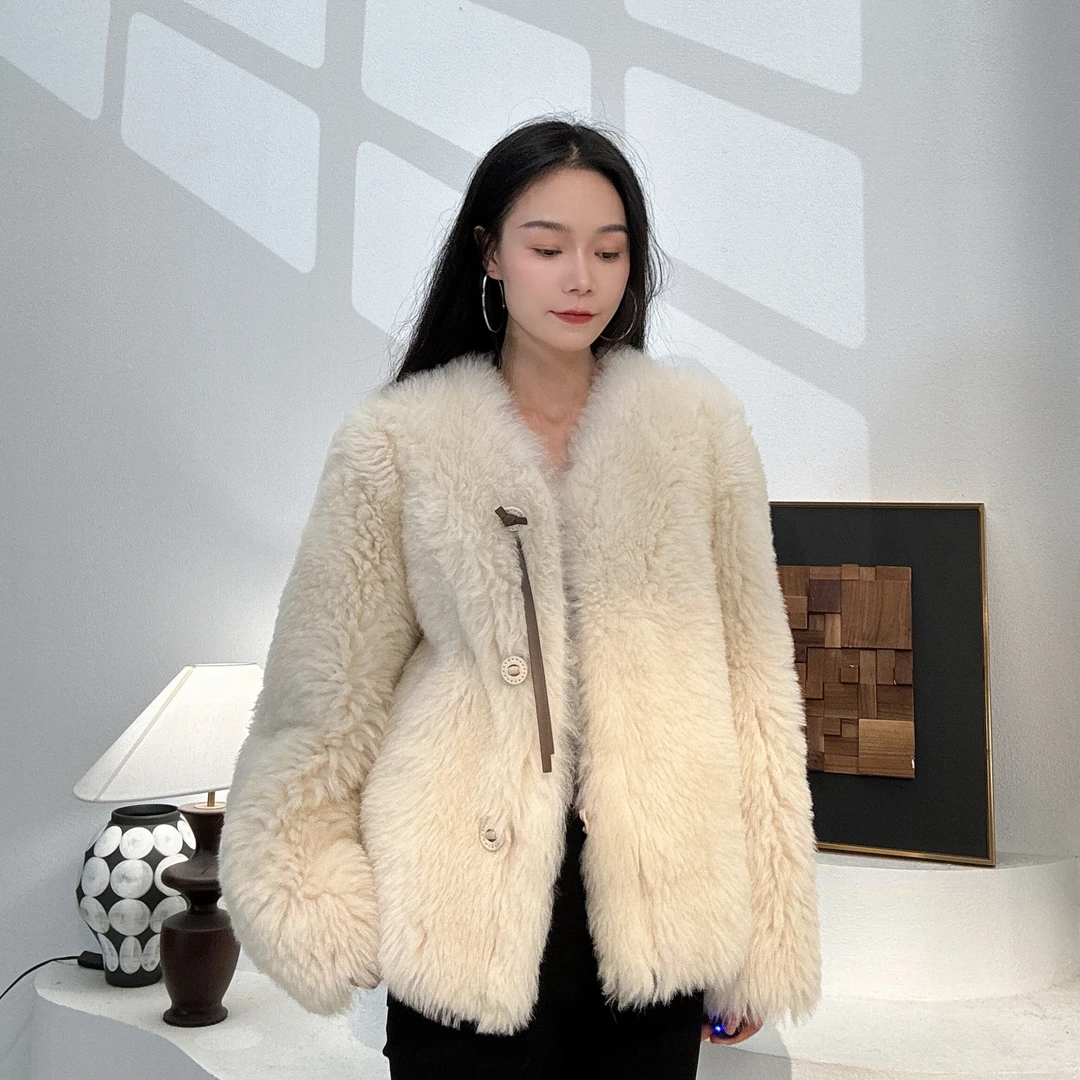 ZIKUO/紫阔2025新款气质V领小香风托斯卡纳皮毛一体皮草88050
