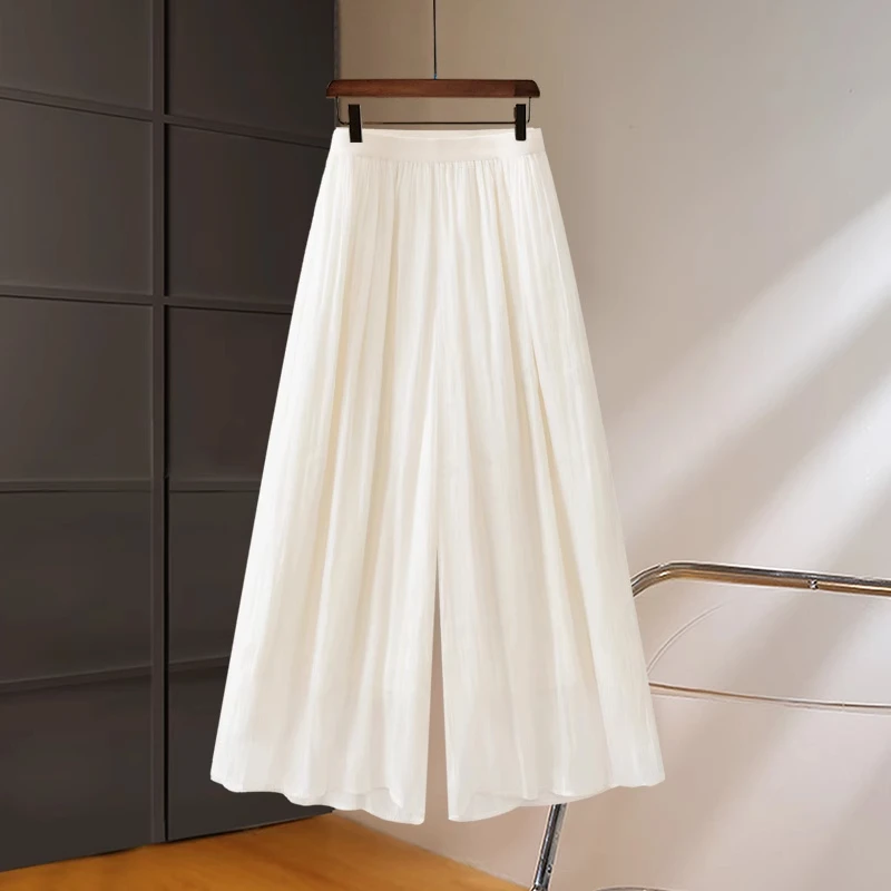 拉夏贝尔山本裙裤女2025夏季薄款宽松小个子八分裤垂感雪纺阔腿裤