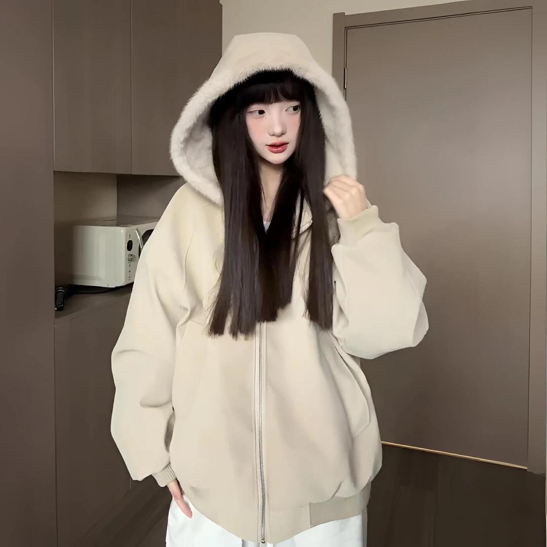 美式连帽座山雕皮衣外套棉服男女款冬季加绒加厚保暖毛领棉衣夹克