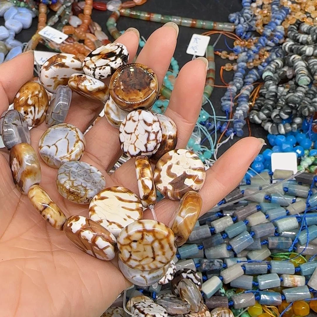 玛瑙/玉髓合金珠宝半成品豹纹玛瑙18mm圆饼