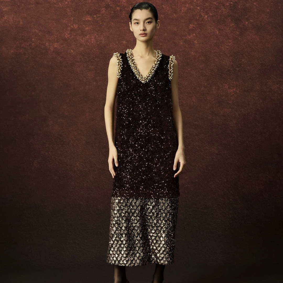 【秀场款】JUNYANG杨君 秋醉涟漪水纹闪片连衣裙