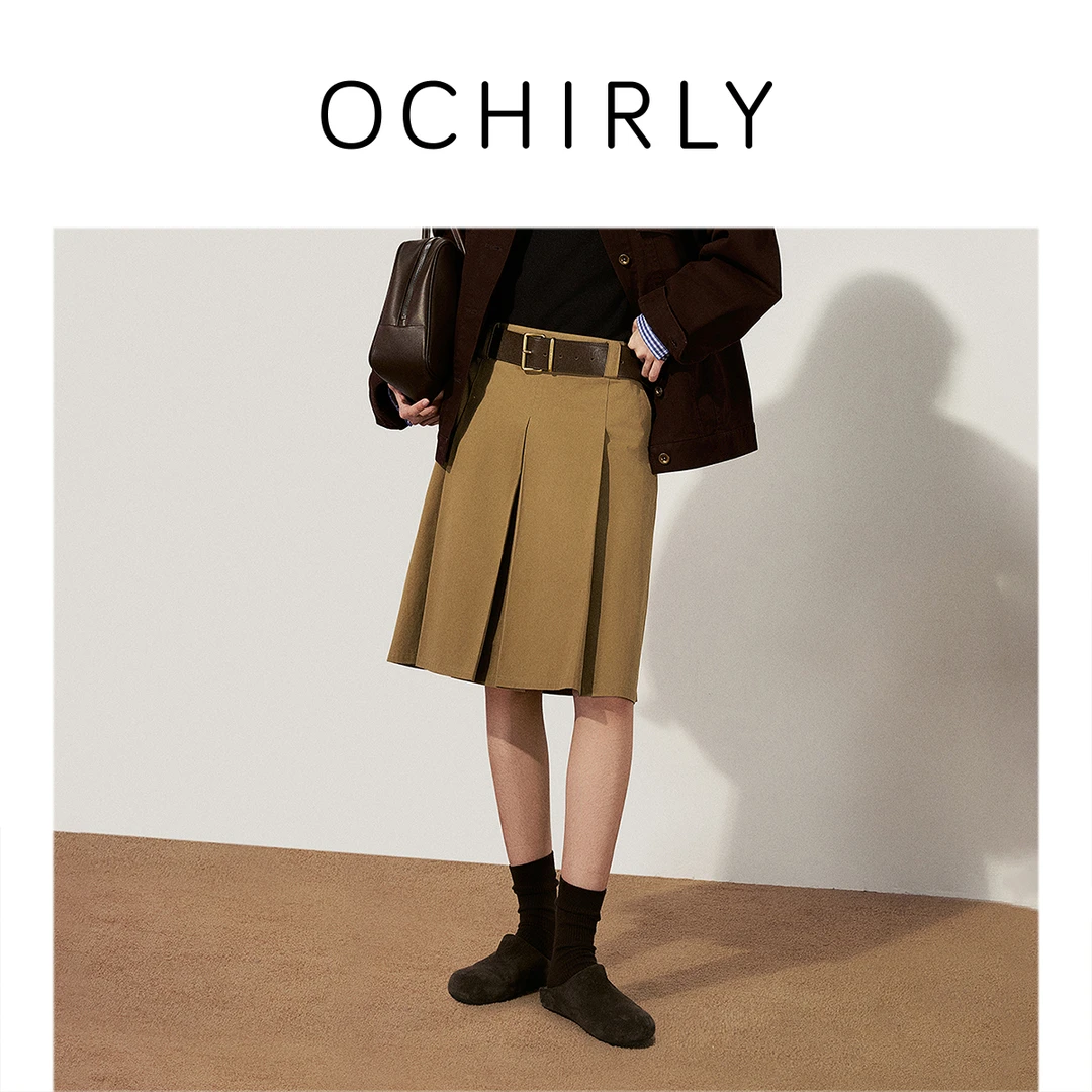 OCHIRLY欧时力中长款A字半身裙压褶伞裙通勤春秋季商场同款25新品