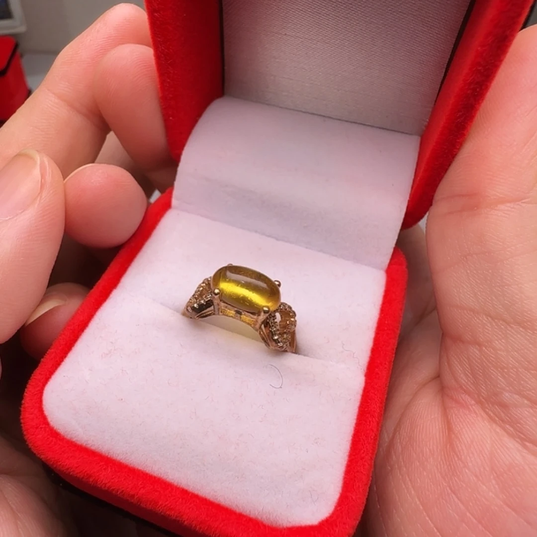 琥珀银S925镀金镶嵌戒指