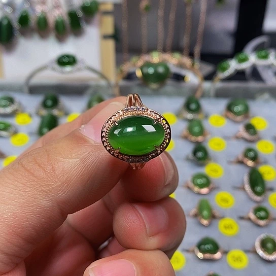 和田玉（碧玉）戒指银S925镶嵌