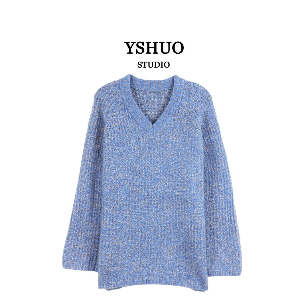 【红红推荐】宽松休闲杂色v领套头小众百搭时尚女士毛衣 1056