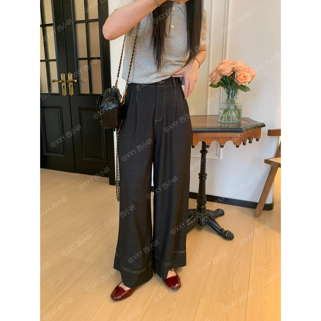 【明线裤】镇定之宝 宽松显瘦高腰时尚休闲百搭阔腿明线裤直筒宽松