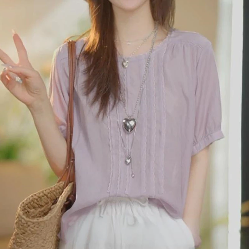 法式甜美减龄时尚独特别致短袖衬衫女2025夏季小众高级感衬衣上衣