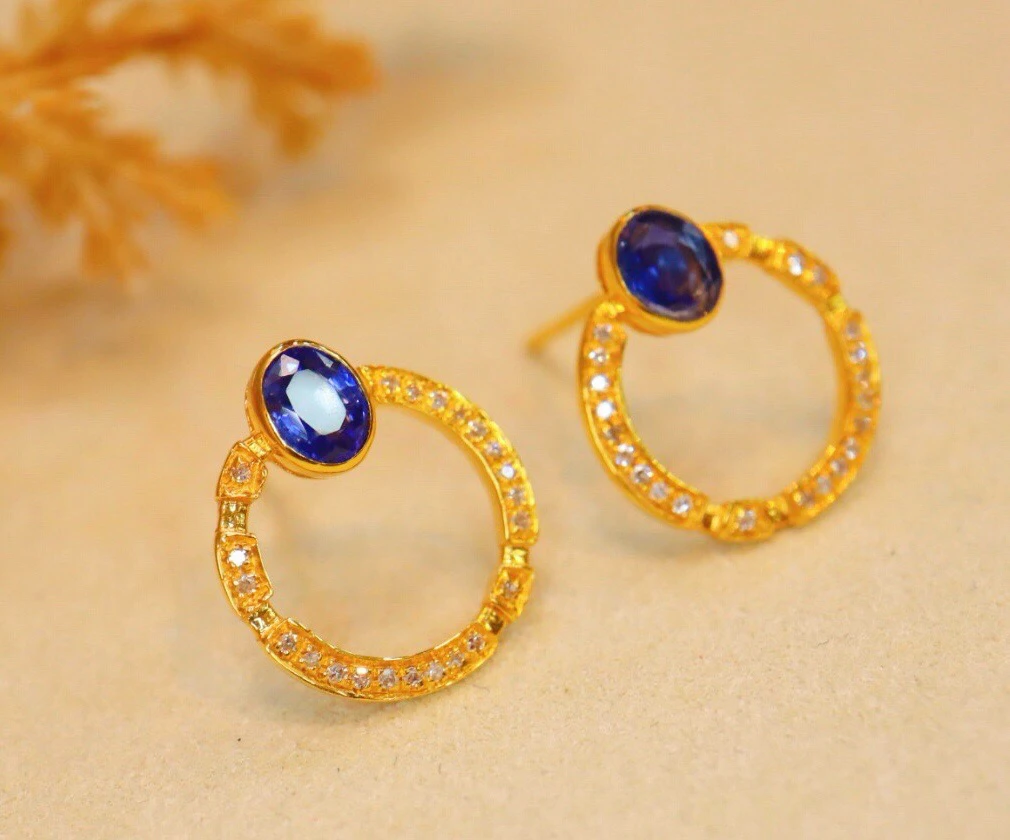 18k金蓝宝耳钉00037033