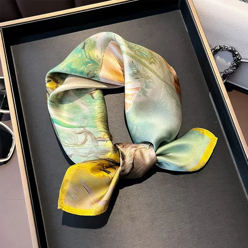 【妙笔生花】宫丽53x53cm纯100桑蚕丝素绉缎方巾时尚春夏百搭真丝