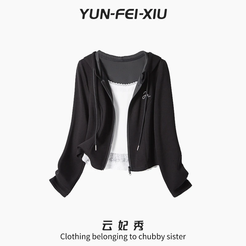 云妃秀大码女装套装时尚胖妹妹气质显瘦外套吊带两件套秋80427AB