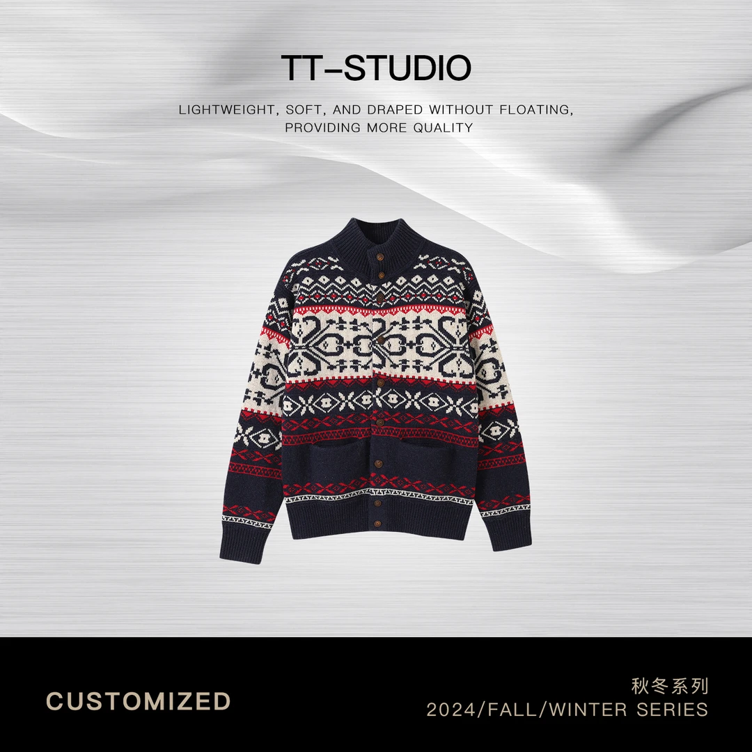 TT【劳伦毛衣】秋冬加厚绵羊毛时尚复古立领针织开衫TT-MS81270