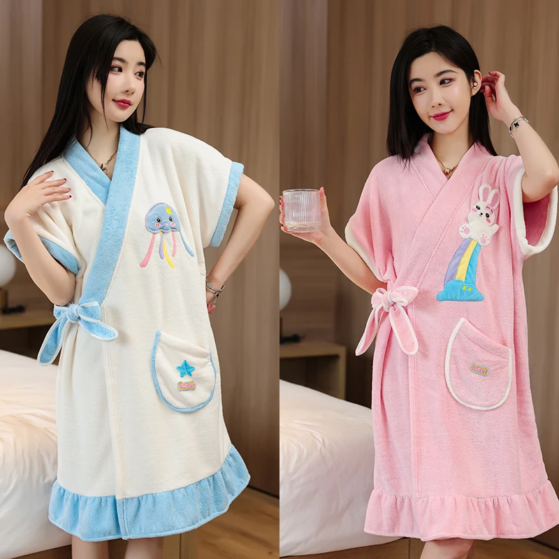 2025新款浴袍成人女浴巾比全棉吸水速干游泳裹巾系带浴裙柔软睡袍