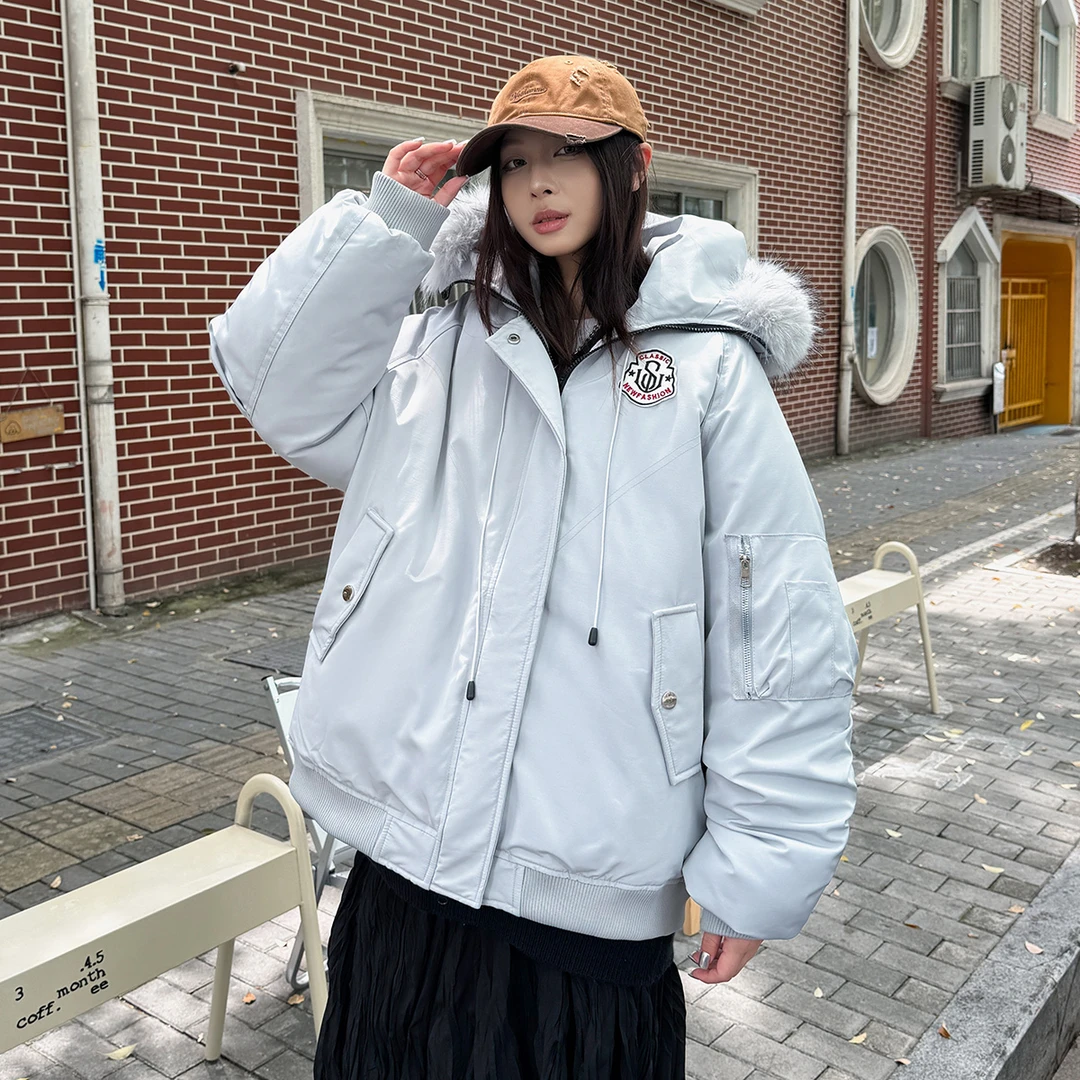 潮流毛领冬季韩版大毛领女棉服加厚保暖学生棉服棉衣学生派克服潮