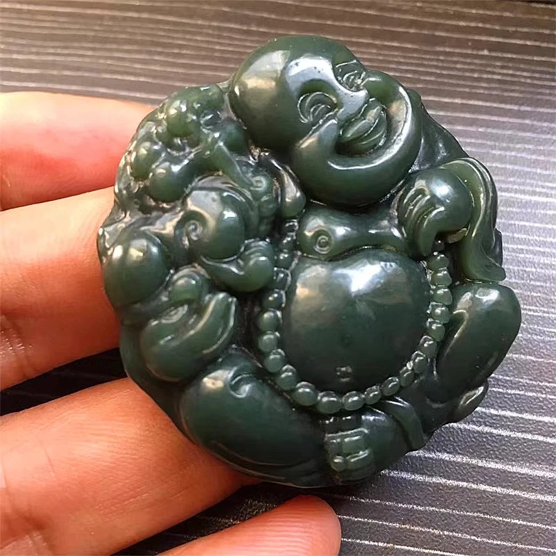 新疆和田玉青玉貔貅佛公吊坠罗汉大肚佛笑脸歪头佛挂件玉佩牌子男