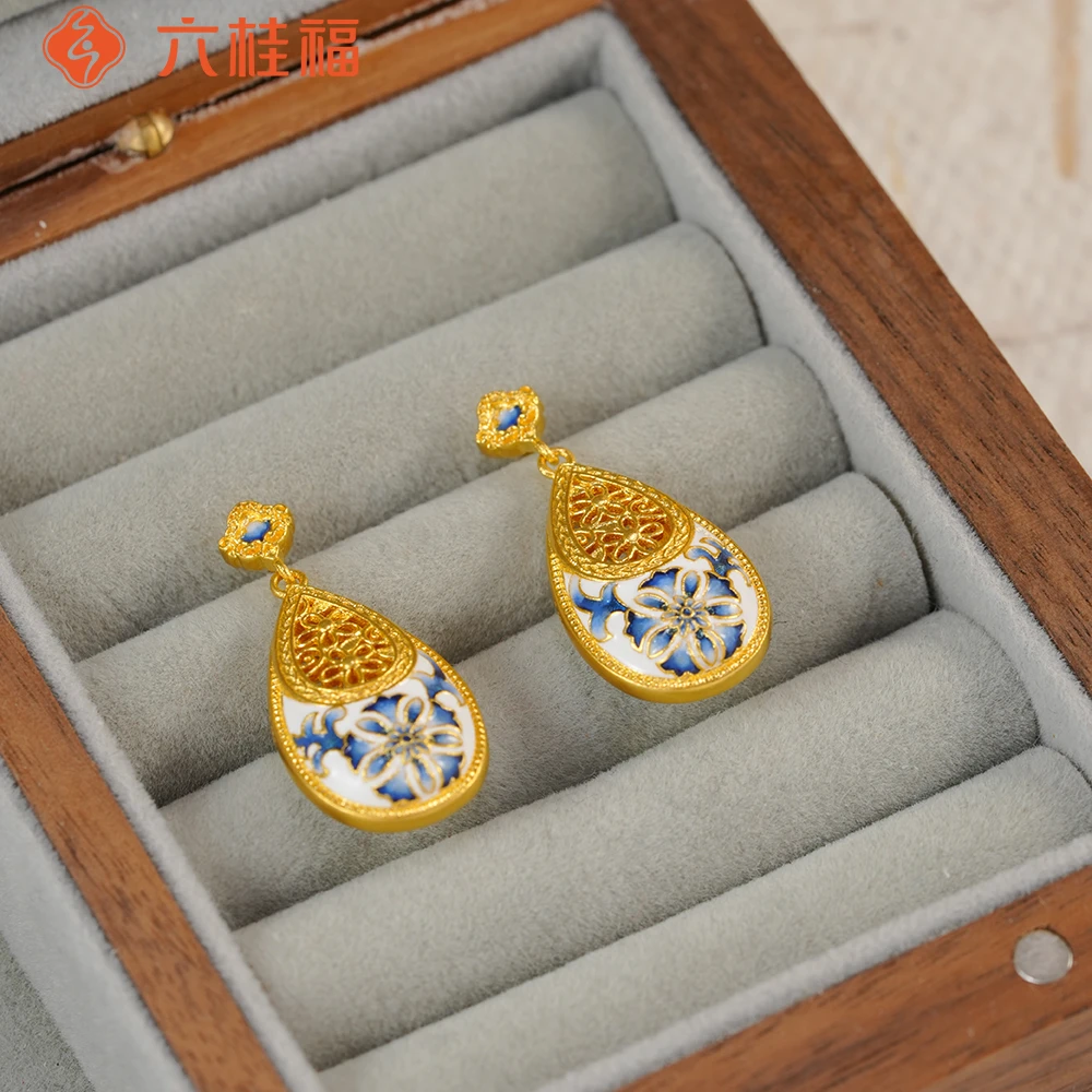 【六桂福】新品 新品珐琅低温古法黄金耳饰GF0118034