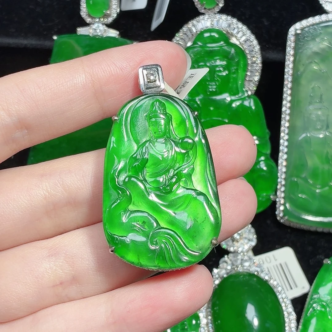 翡翠银S925镶嵌颈饰天然A货翡翠