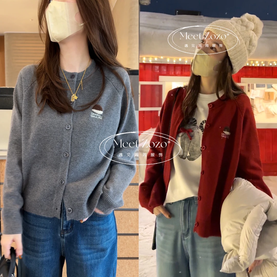 MEET ZOZO【新年毛衣】冬新款韩系刺绣扣子显白保暖毛衣1511305