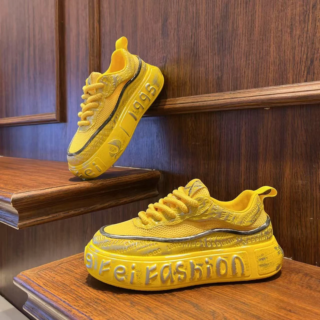 男鞋2025春夏季潮流时尚复古做旧厚底休闲潮鞋网面增高个性潮男鞋