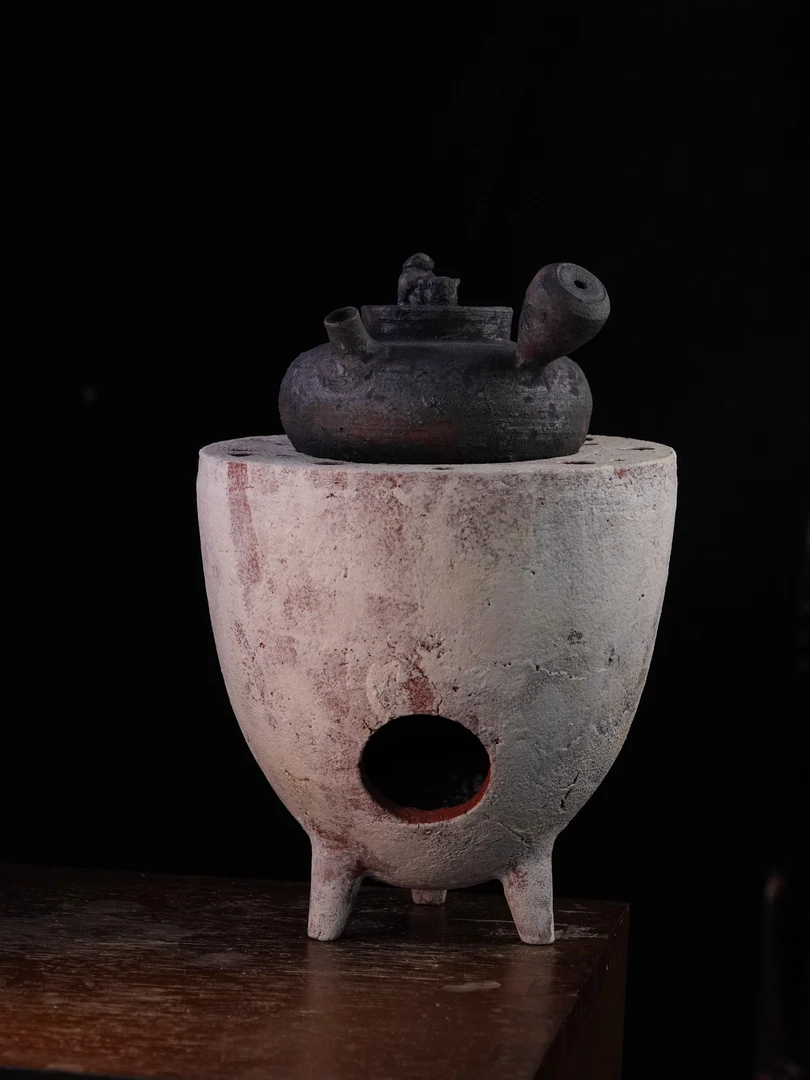 潮州纯手工狮子侧把砂铫壶粉影三足龙蛋炭炉侘寂风