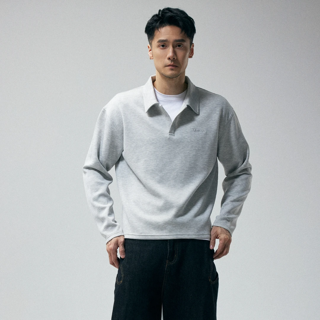 DRKPOLO领磁吸扣长袖简约纯色翻领休闲舒适男士早春穿搭cleanfit