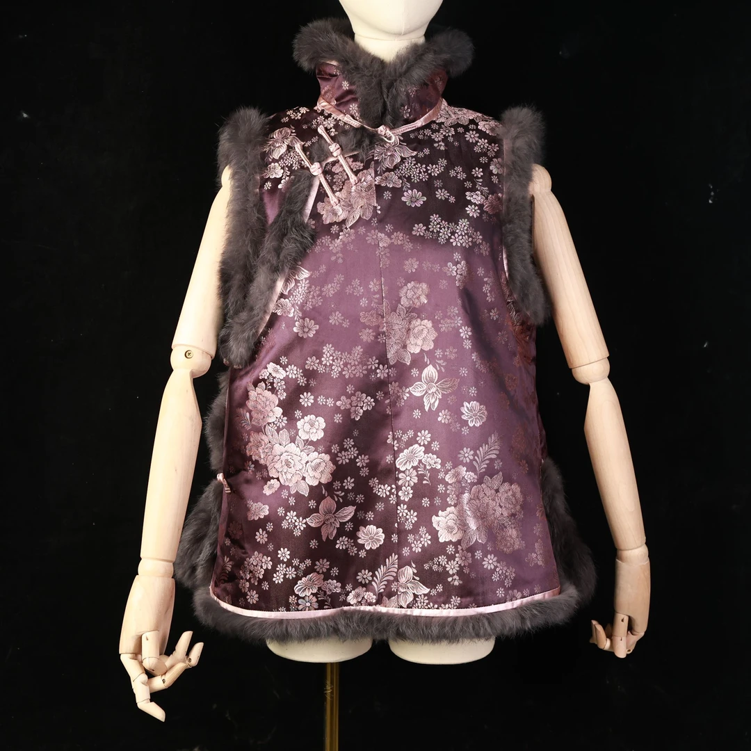 【朴意凡器】老绣卷凤仙领马甲（紫色）(LB184-2)