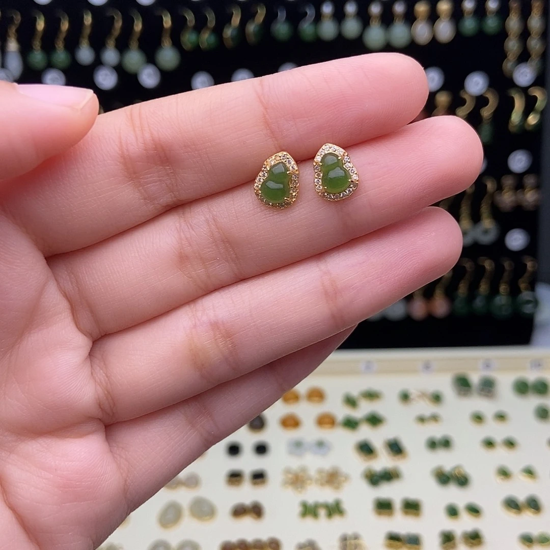 和田玉银S925镶嵌耳饰