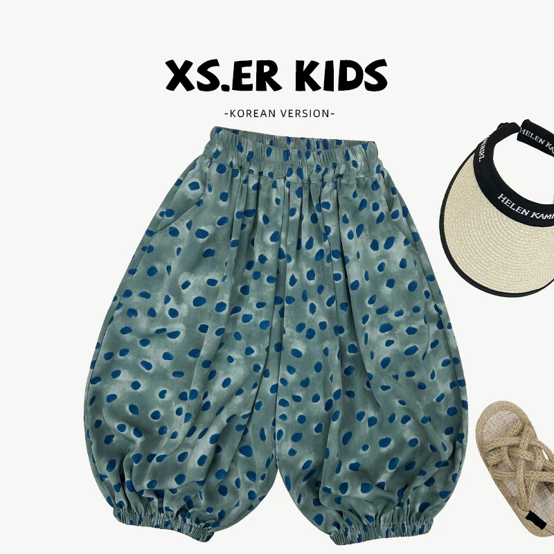 【小首尔】男女童复古森系波点防蚊裤夏季百搭宽松九分裤HBB7468