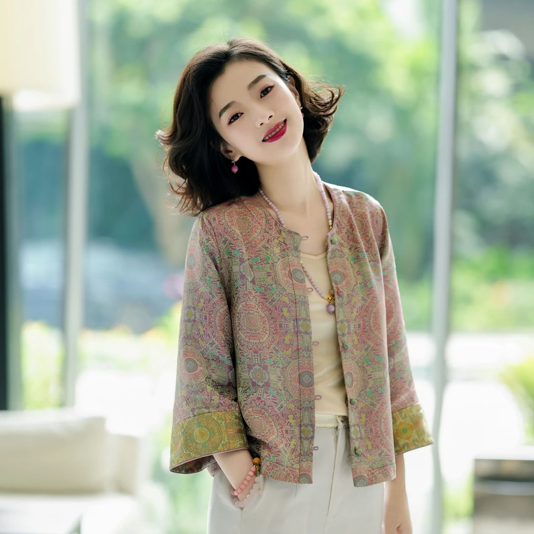 西子/【锦绣风华】非遗宋锦桑蚕丝色织对花八达晕双穿外套/WTBH1620