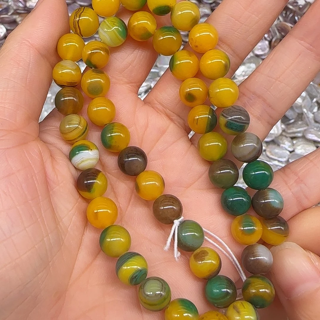 玛瑙/玉髓合金珠宝半成品黄绿玛瑙7mm一条