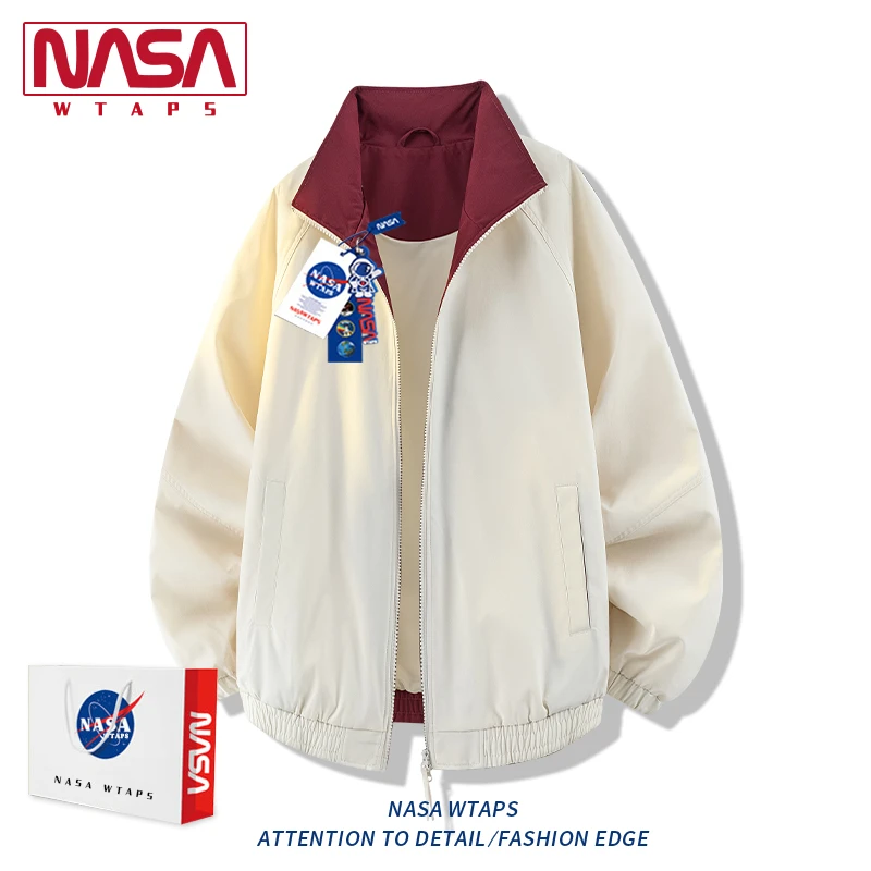NASA WTAPS翻领外套男款春秋季新款美式撞色拼接运动宽松休闲夹克