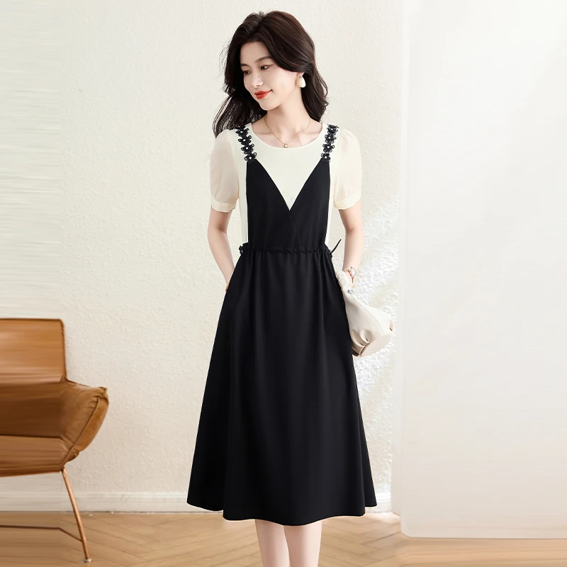 中青年妈妈女装宽松大码过膝连衣裙26543