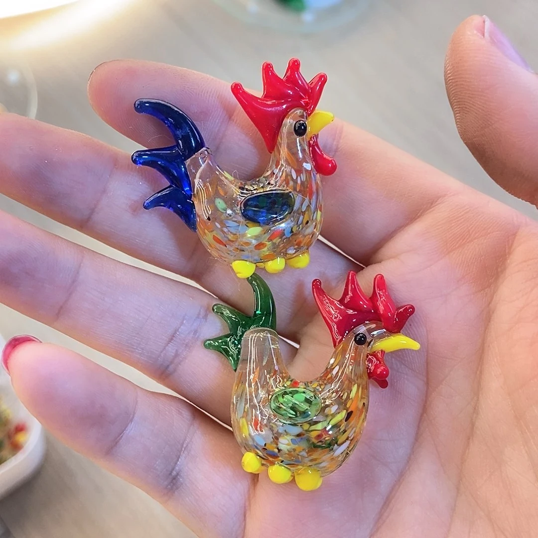琉璃手工艺品公鸡微瑕一对