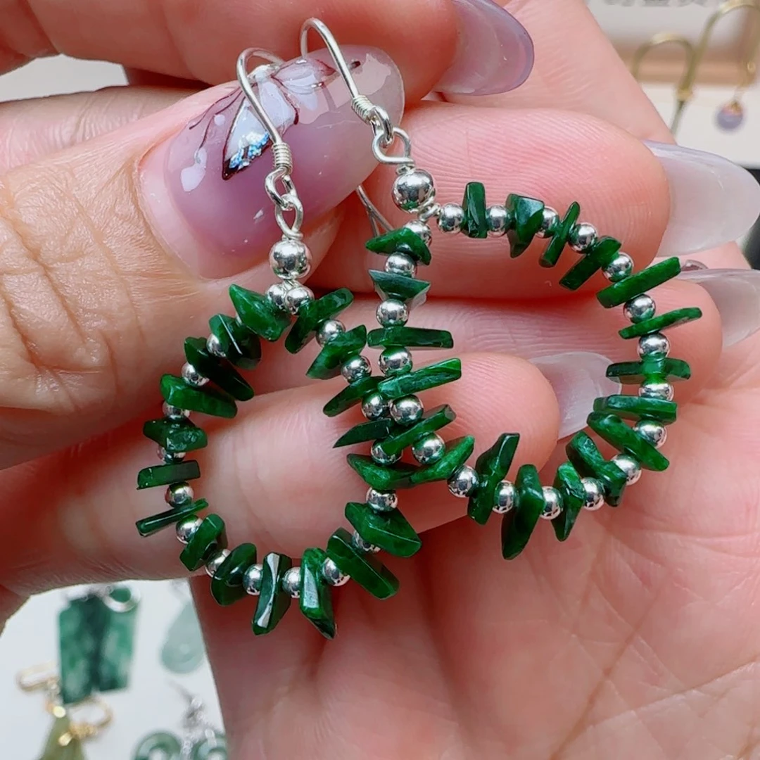 翡翠银S925镶嵌耳饰耳钩款