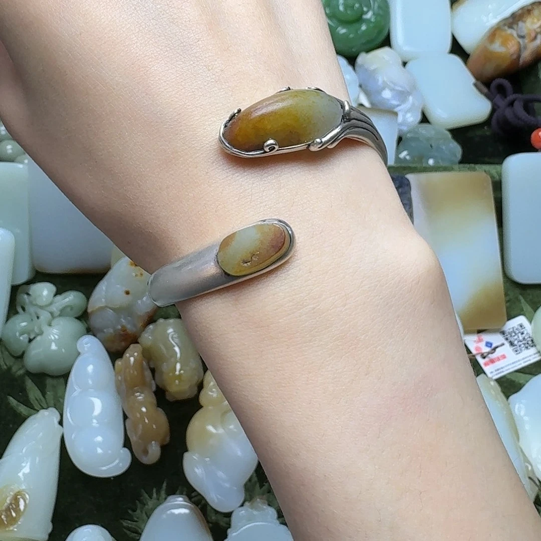 和田玉手镯银S925镶嵌