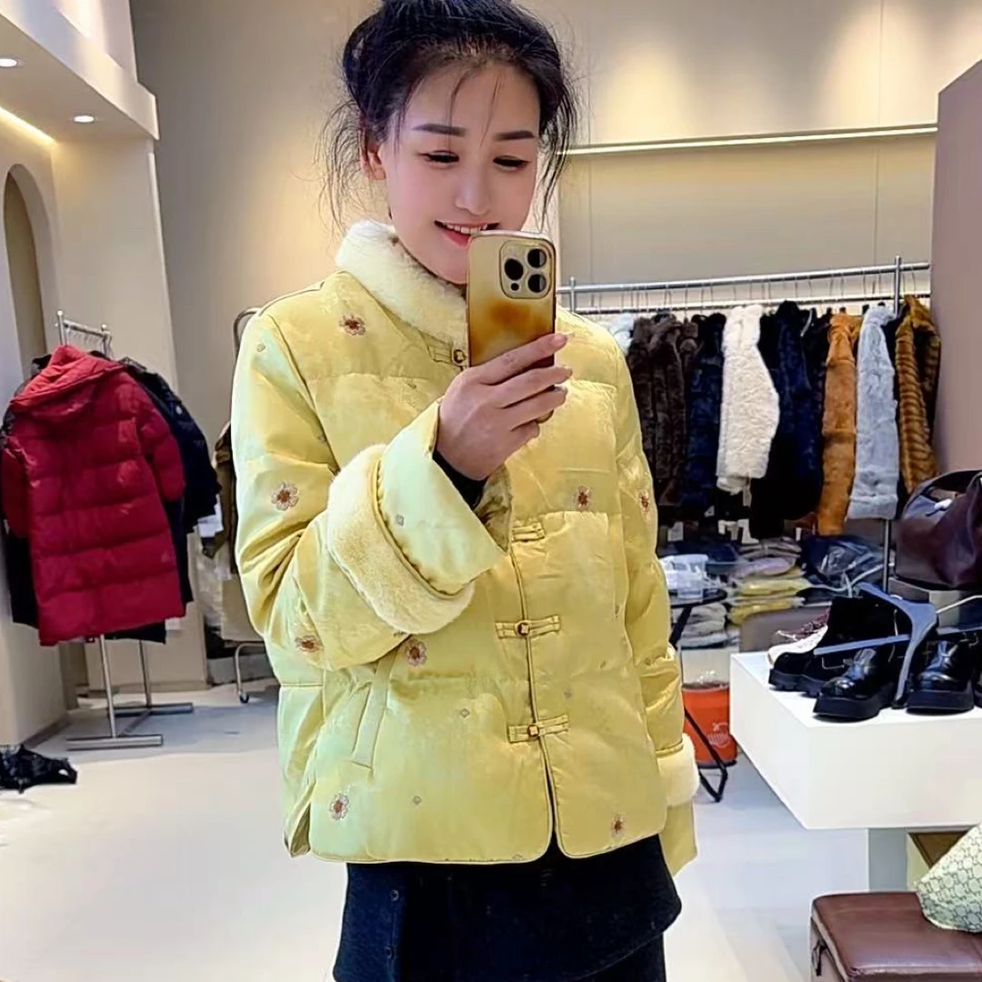 冬季新款新中式复古小众立领刺绣保暖百搭羽绒服