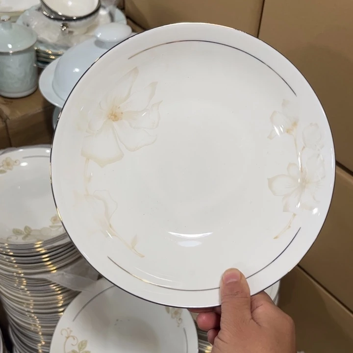 瓷片秒金八寸深盘四个微瑕