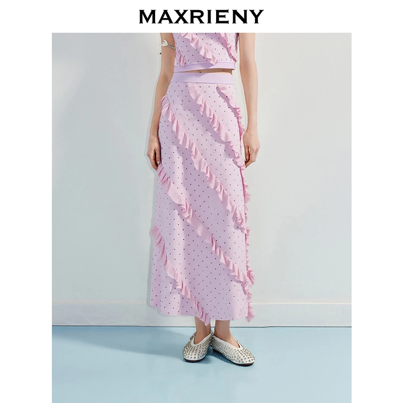 【蜜思仝】MAXRIENY2025秋新款华丽甜美风烫钻高腰气质直筒中长裙