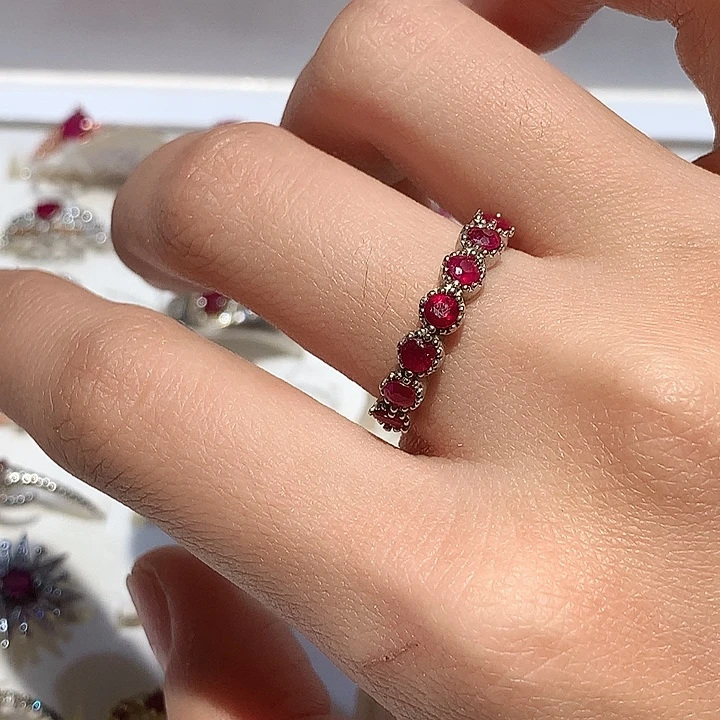 戒指红宝石银S925镶嵌