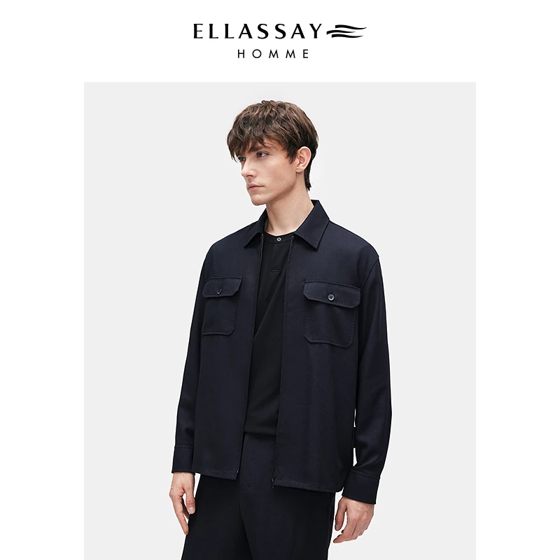 ELLASSAY歌力思男装早秋新款羊毛混纺拉链式衬衫外套EME363C01400