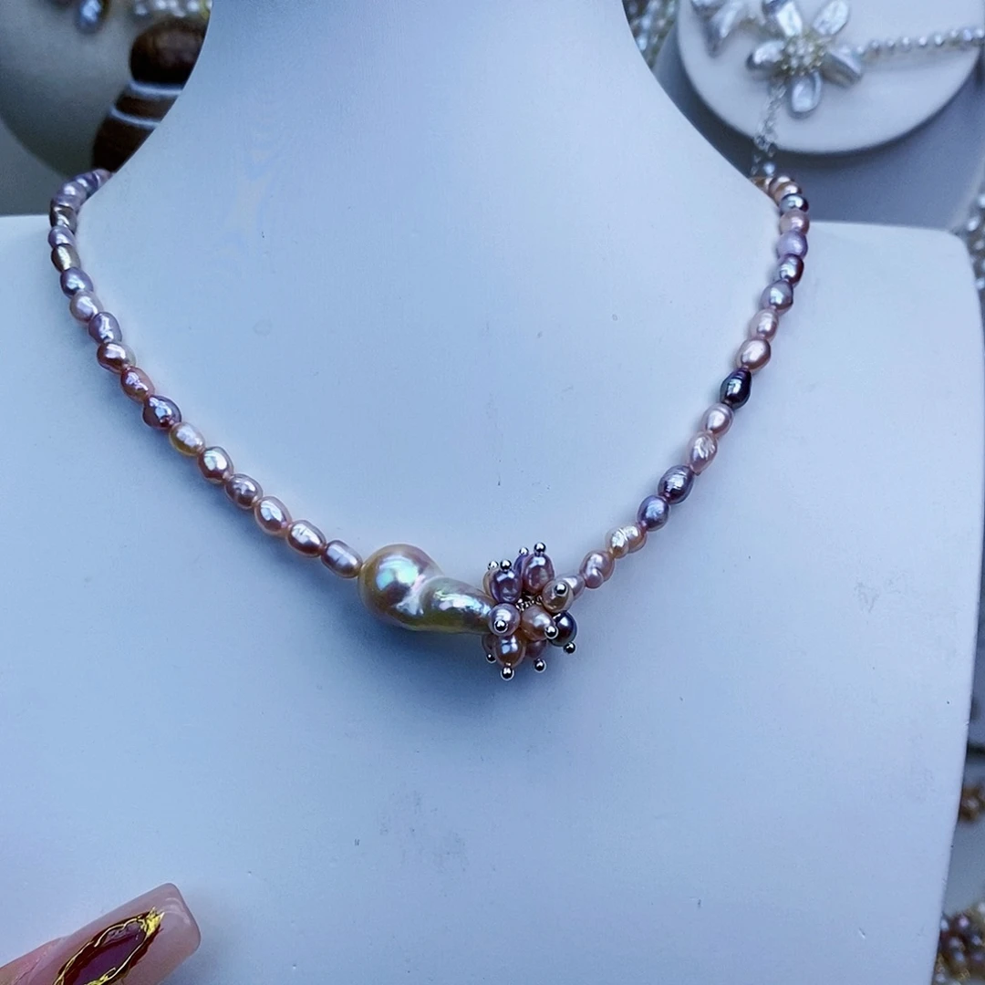 淡水珍珠颈饰银S925镶嵌