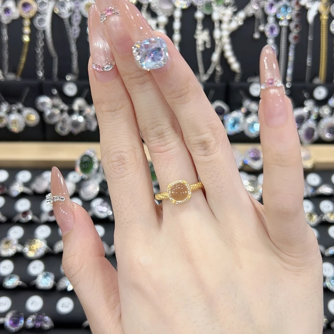 黄晶戒指银S925镶嵌金色不保色