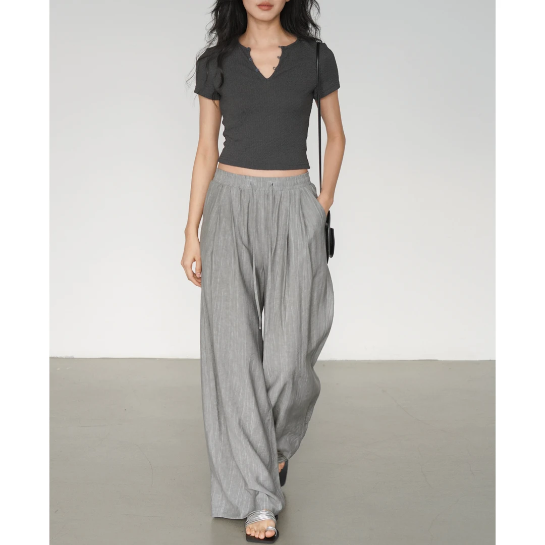 EIGHTHMONTH冰丝肌理感休闲阔腿裤女AC151192