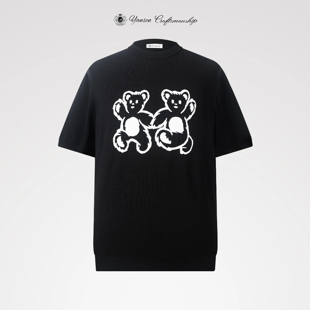 【顶奢系列】伊力特定制面料超细18针小熊圆领短袖针织衫 YS5268